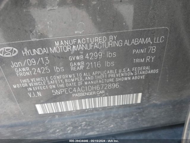 Photo 8 VIN: 5NPEC4AC1DH672896 - HYUNDAI SONATA 