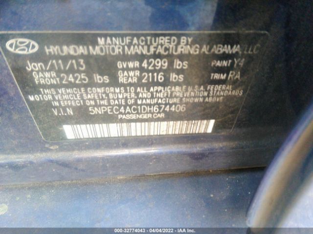 Photo 8 VIN: 5NPEC4AC1DH674406 - HYUNDAI SONATA 