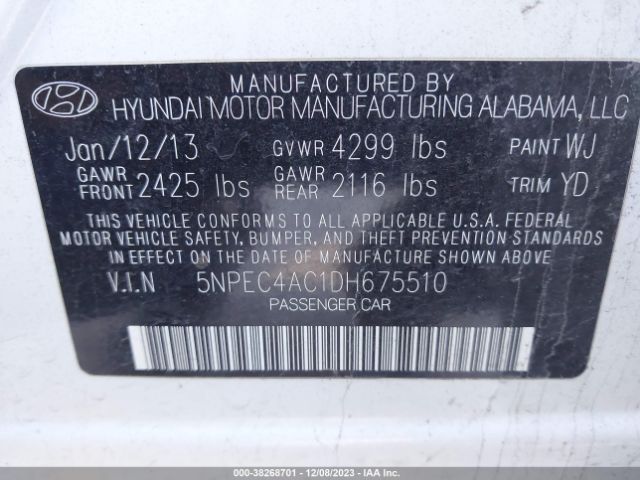 Photo 8 VIN: 5NPEC4AC1DH675510 - HYUNDAI SONATA 