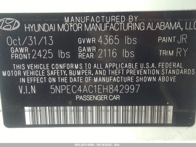 Photo 8 VIN: 5NPEC4AC1EH842997 - HYUNDAI SONATA 