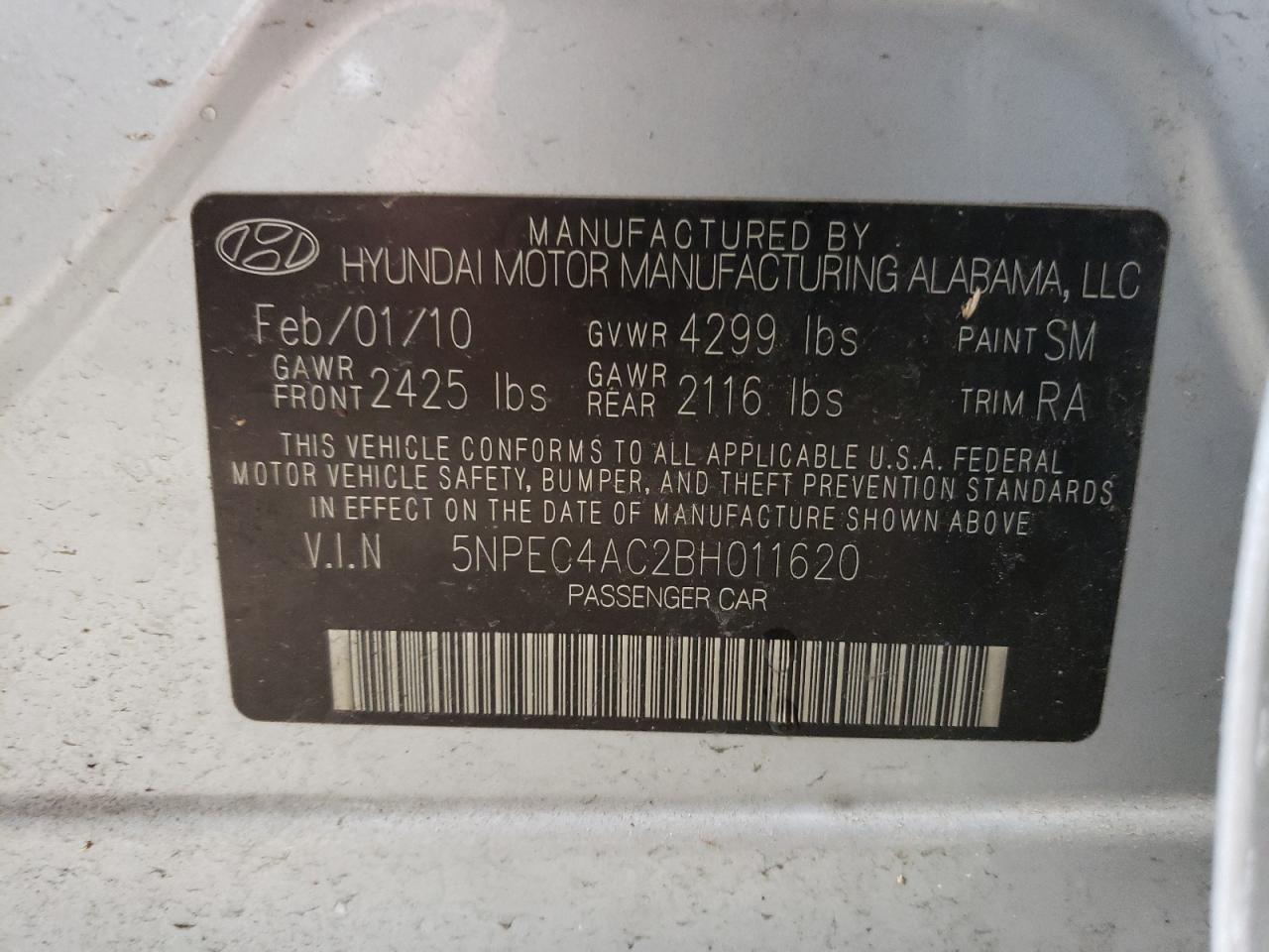 Photo 11 VIN: 5NPEC4AC2BH011620 - HYUNDAI SONATA 