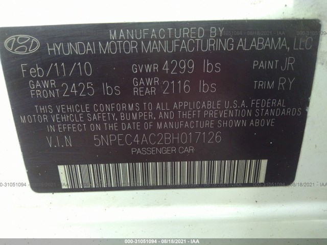 Photo 8 VIN: 5NPEC4AC2BH017126 - HYUNDAI SONATA 