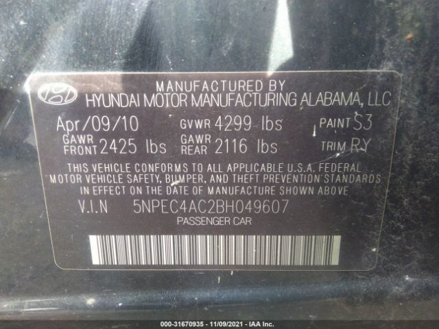 Photo 8 VIN: 5NPEC4AC2BH049607 - HYUNDAI SONATA 