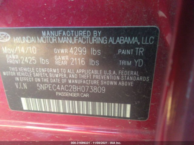 Photo 8 VIN: 5NPEC4AC2BH073809 - HYUNDAI SONATA 