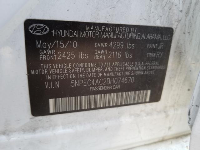 Photo 9 VIN: 5NPEC4AC2BH074670 - HYUNDAI SONATA SE 