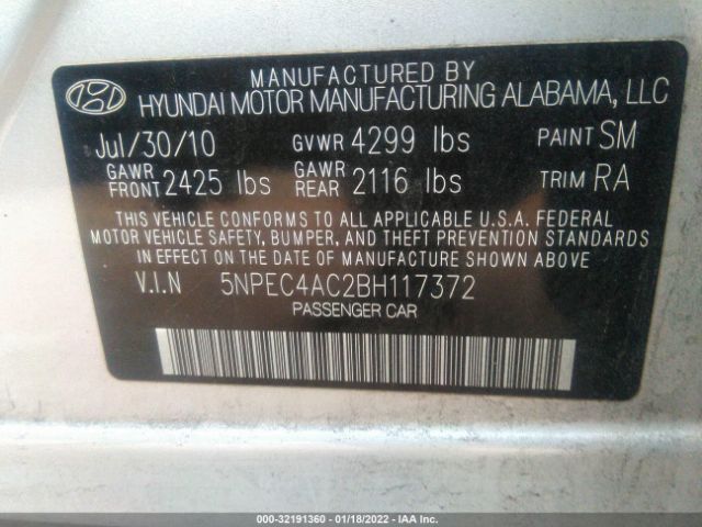 Photo 8 VIN: 5NPEC4AC2BH117372 - HYUNDAI SONATA 