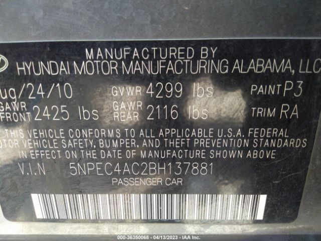 Photo 8 VIN: 5NPEC4AC2BH137881 - HYUNDAI SONATA 