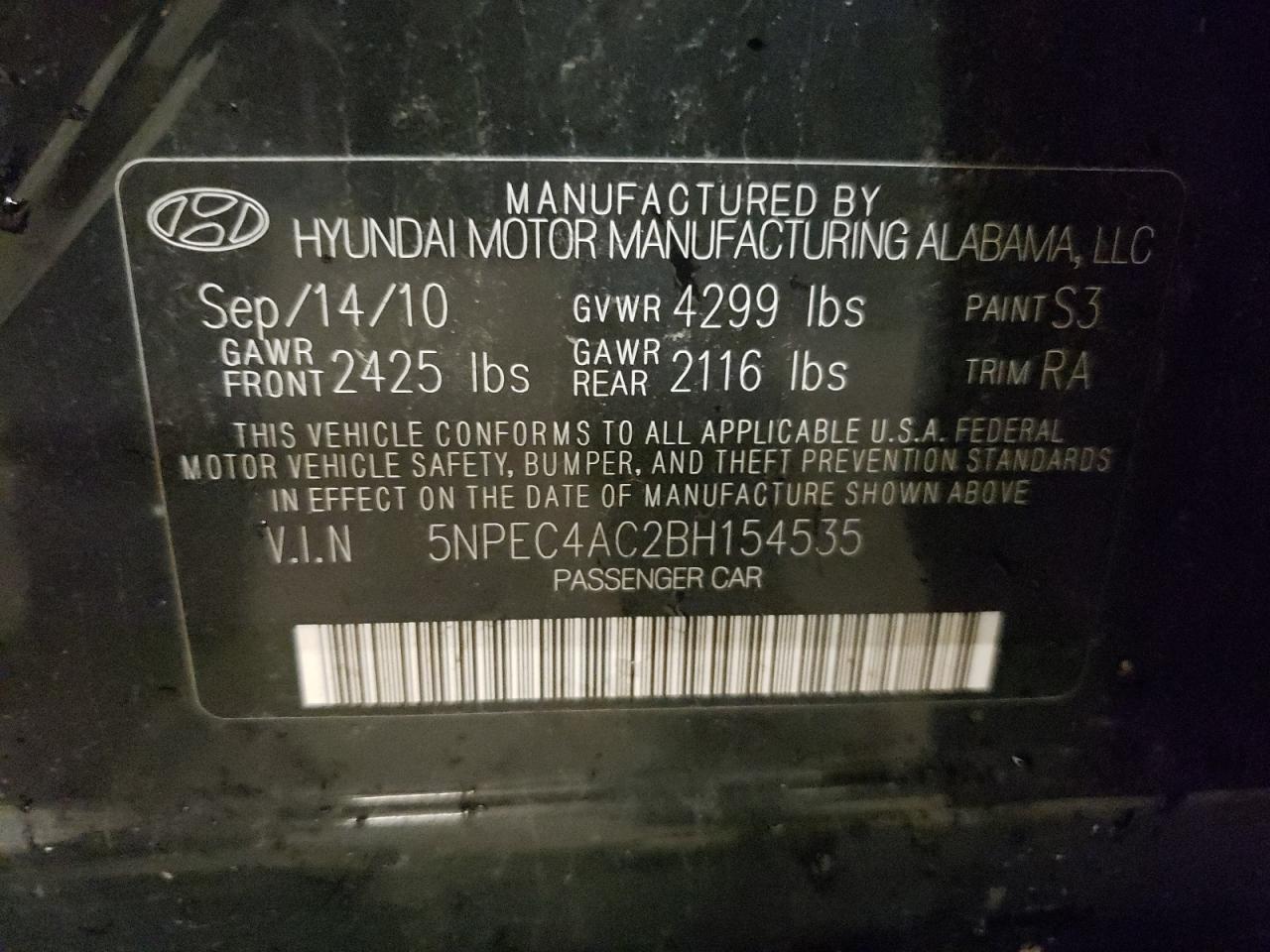 Photo 11 VIN: 5NPEC4AC2BH154535 - HYUNDAI SONATA 