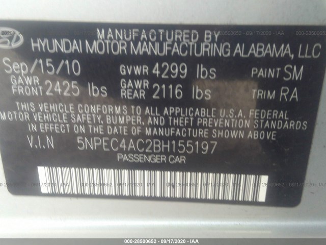 Photo 8 VIN: 5NPEC4AC2BH155197 - HYUNDAI SONATA 