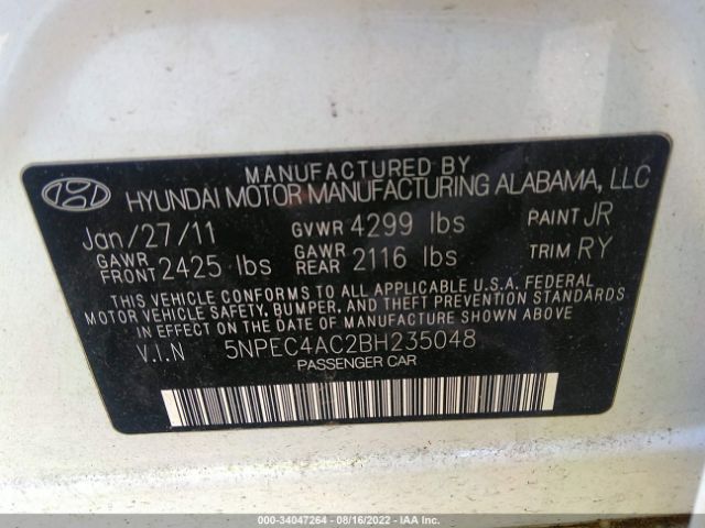 Photo 8 VIN: 5NPEC4AC2BH235048 - HYUNDAI SONATA 