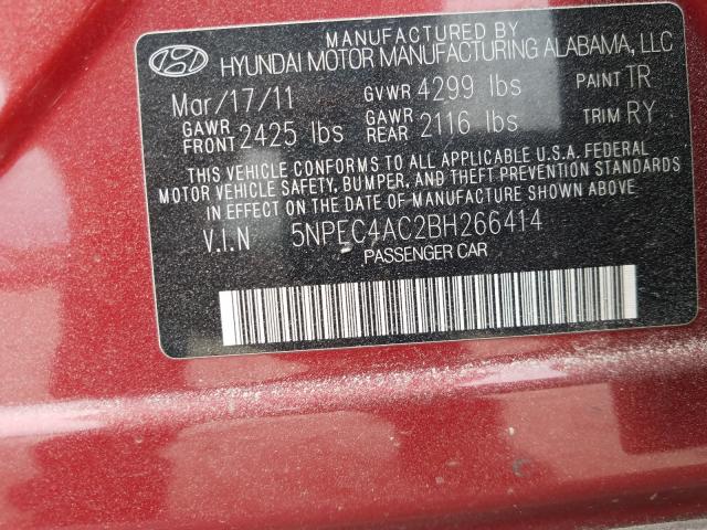 Photo 9 VIN: 5NPEC4AC2BH266414 - HYUNDAI SONATA SE 