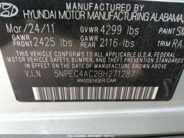 Photo 8 VIN: 5NPEC4AC2BH271287 - HYUNDAI SONATA 