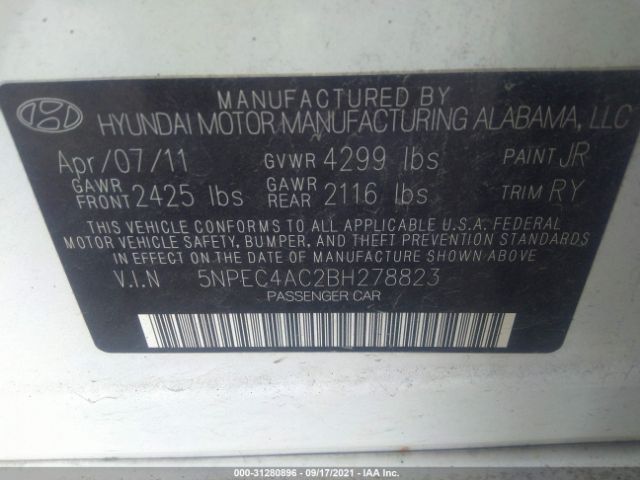 Photo 8 VIN: 5NPEC4AC2BH278823 - HYUNDAI SONATA 