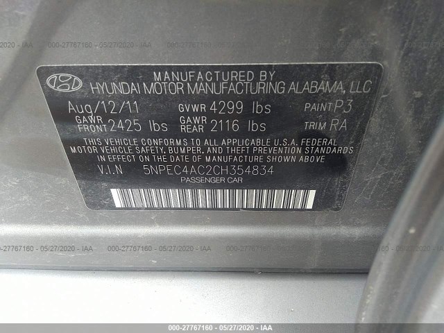 Photo 8 VIN: 5NPEC4AC2CH354834 - HYUNDAI SONATA 