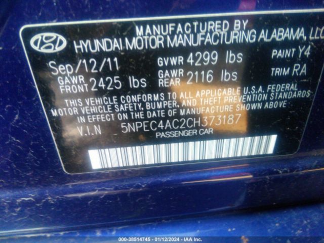 Photo 8 VIN: 5NPEC4AC2CH373187 - HYUNDAI SONATA 