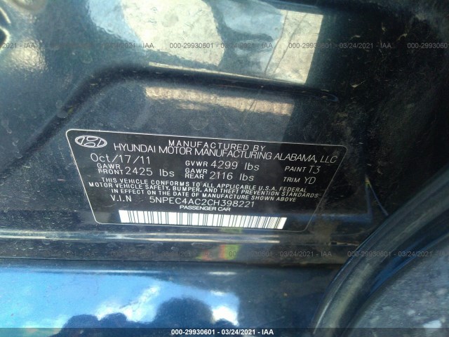 Photo 8 VIN: 5NPEC4AC2CH398221 - HYUNDAI SONATA 