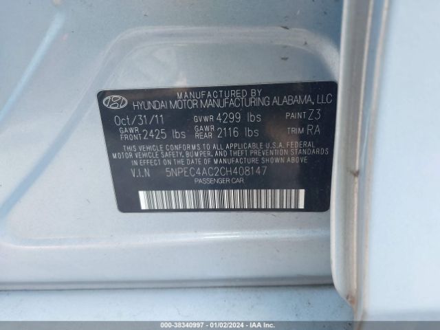 Photo 8 VIN: 5NPEC4AC2CH408147 - HYUNDAI SONATA 