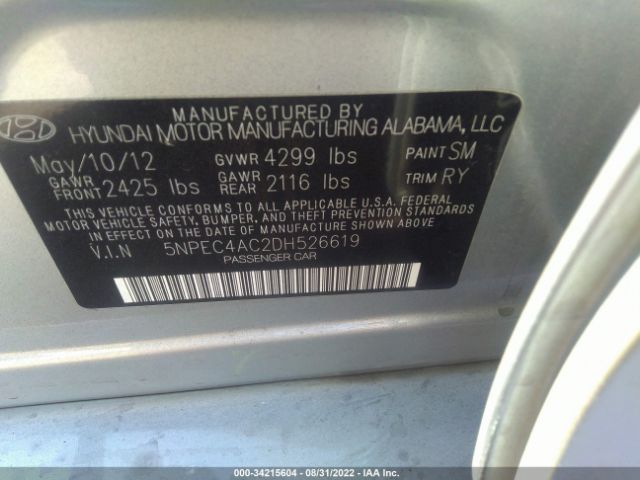 Photo 8 VIN: 5NPEC4AC2DH526619 - HYUNDAI SONATA 