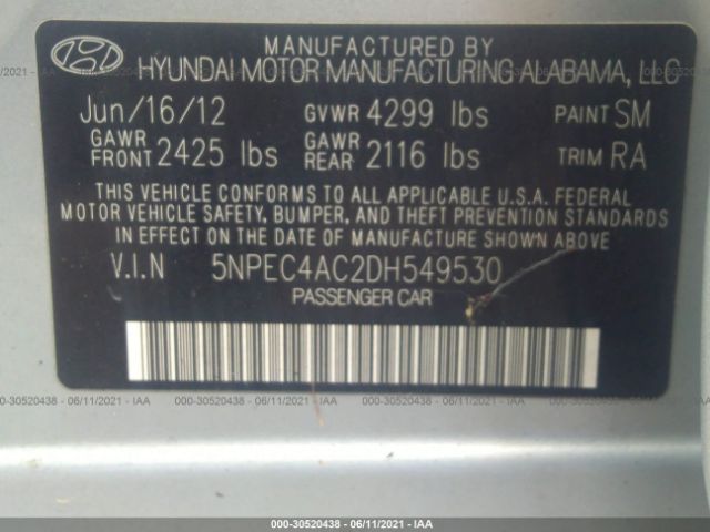 Photo 8 VIN: 5NPEC4AC2DH549530 - HYUNDAI SONATA 