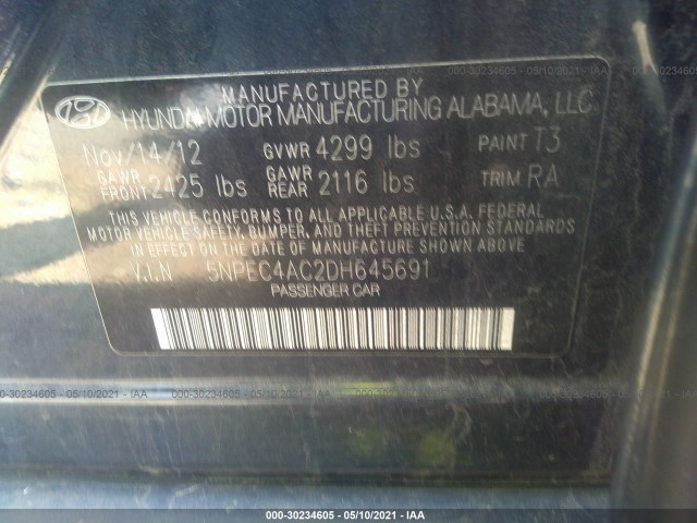 Photo 8 VIN: 5NPEC4AC2DH645691 - HYUNDAI SONATA 