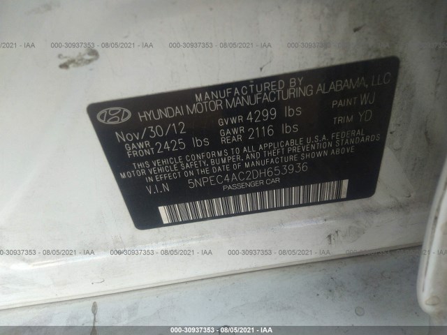 Photo 8 VIN: 5NPEC4AC2DH653936 - HYUNDAI SONATA 