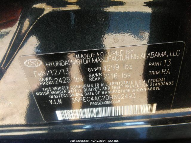 Photo 8 VIN: 5NPEC4AC2DH692493 - HYUNDAI SONATA 