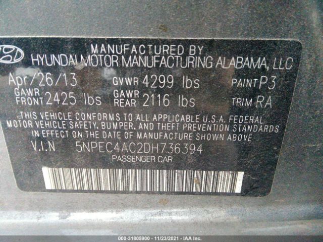 Photo 8 VIN: 5NPEC4AC2DH736394 - HYUNDAI SONATA 