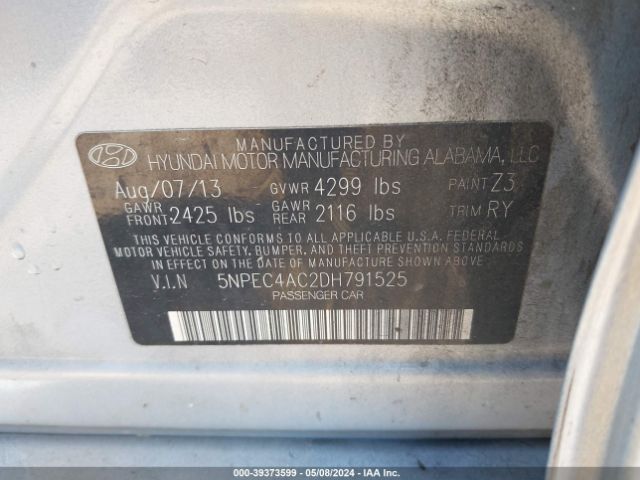 Photo 8 VIN: 5NPEC4AC2DH791525 - HYUNDAI SONATA 