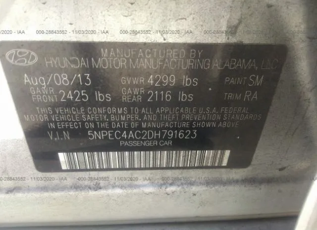 Photo 8 VIN: 5NPEC4AC2DH791623 - HYUNDAI SONATA 