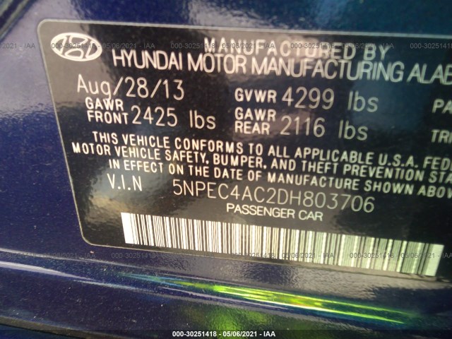 Photo 8 VIN: 5NPEC4AC2DH803706 - HYUNDAI SONATA 