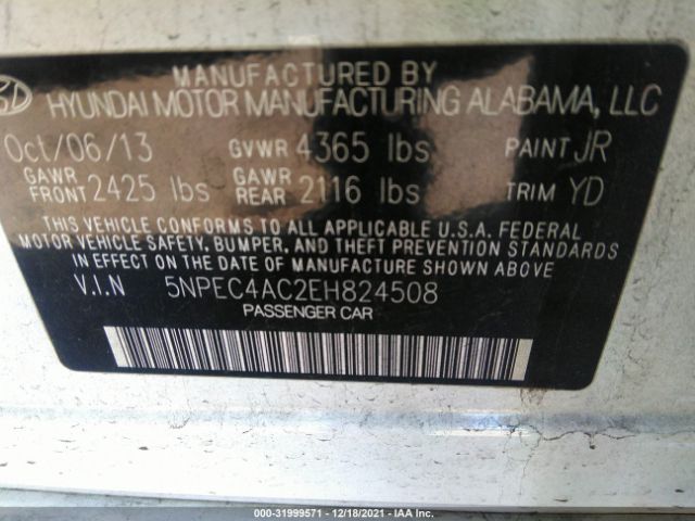 Photo 8 VIN: 5NPEC4AC2EH824508 - HYUNDAI SONATA 