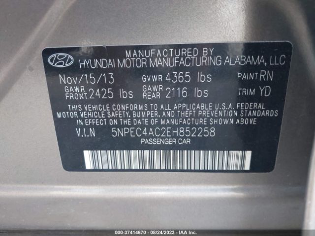 Photo 8 VIN: 5NPEC4AC2EH852258 - HYUNDAI SONATA 