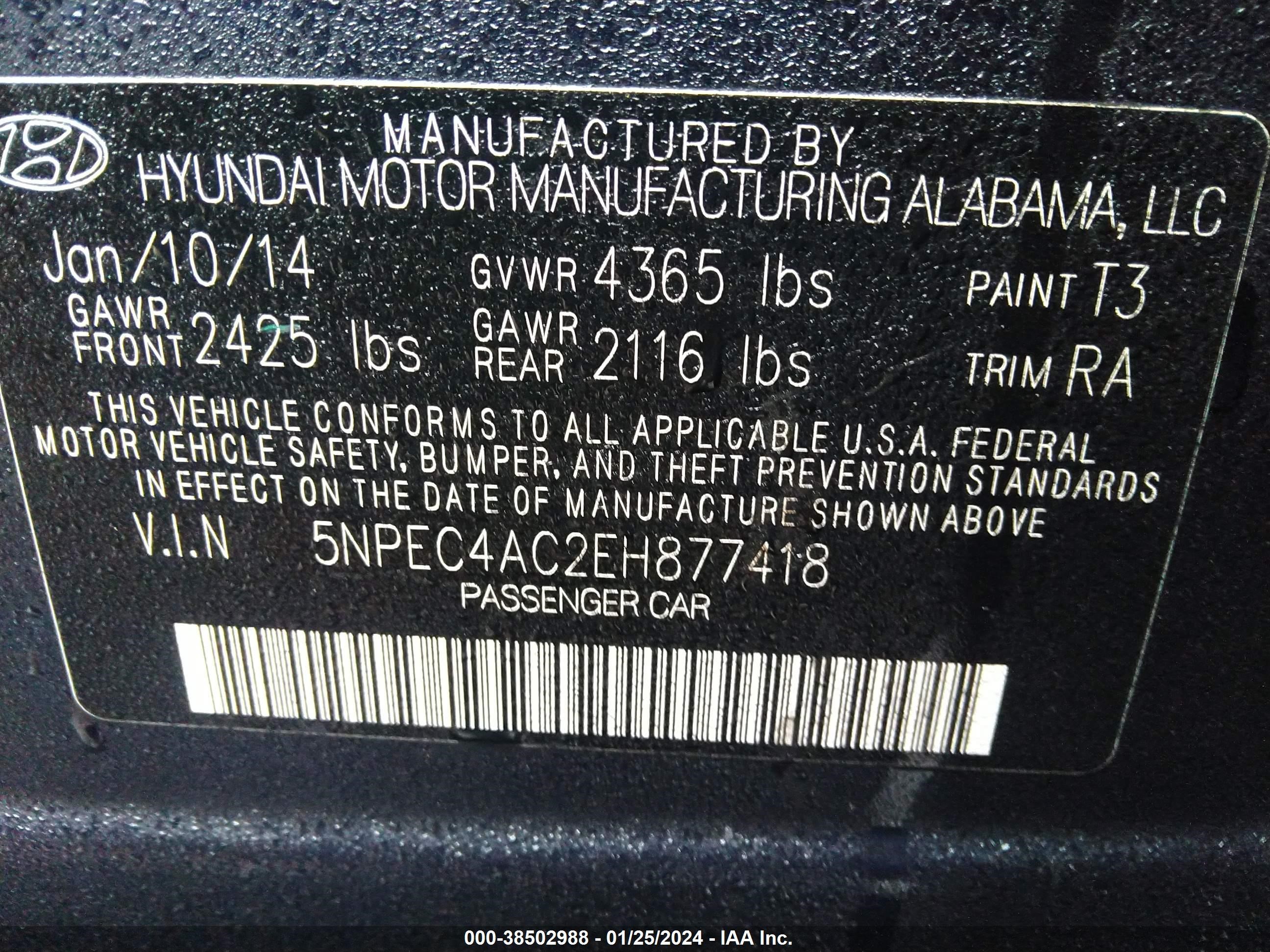 Photo 8 VIN: 5NPEC4AC2EH877418 - HYUNDAI SONATA 