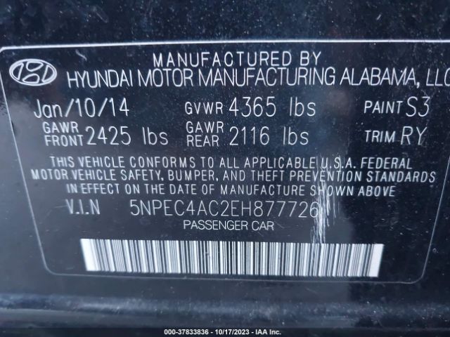 Photo 8 VIN: 5NPEC4AC2EH877726 - HYUNDAI SONATA 