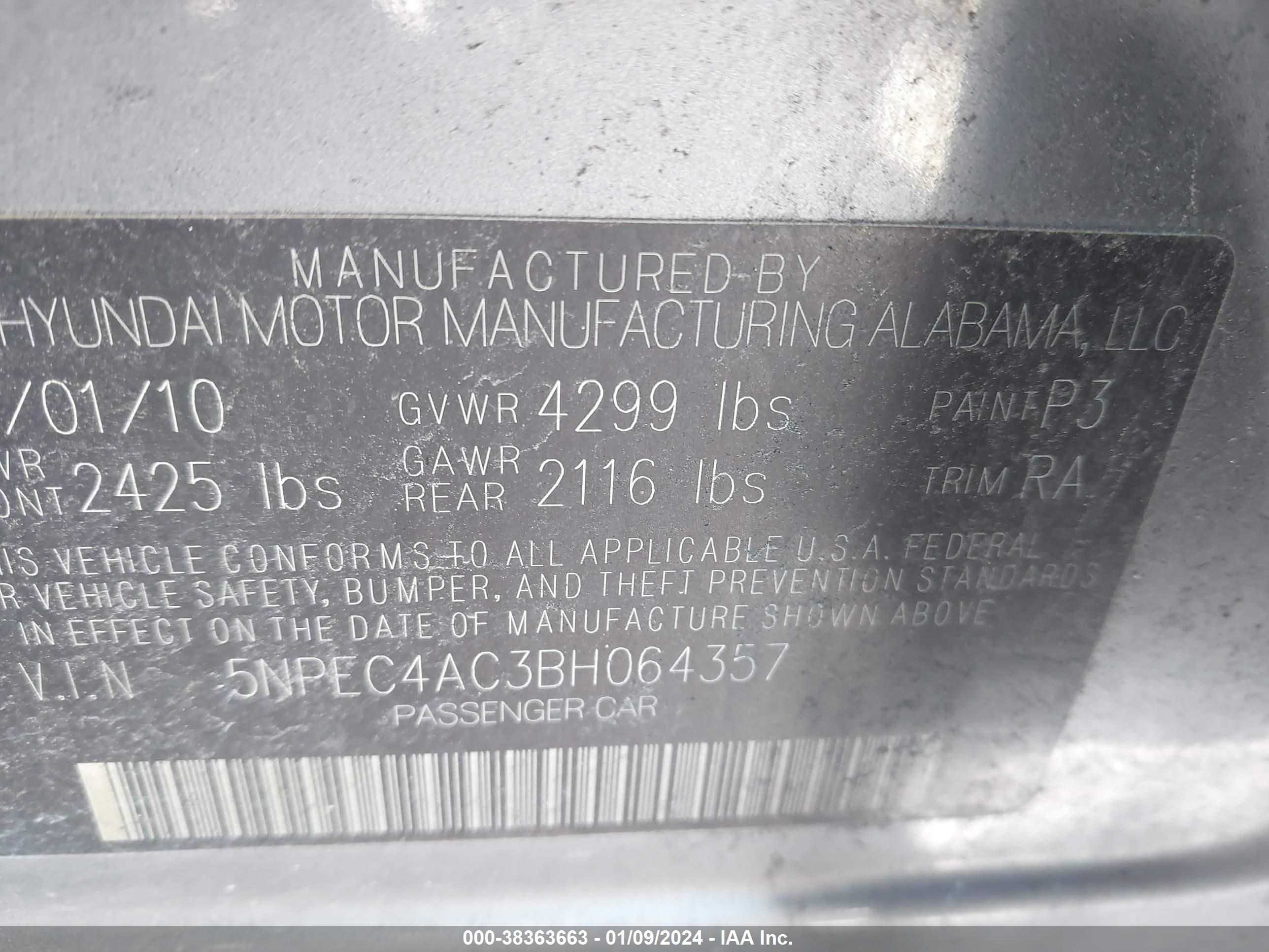 Photo 8 VIN: 5NPEC4AC3BH064357 - HYUNDAI SONATA 