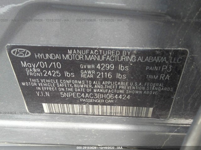 Photo 8 VIN: 5NPEC4AC3BH064424 - HYUNDAI SONATA 