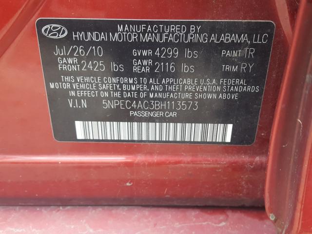 Photo 9 VIN: 5NPEC4AC3BH113573 - HYUNDAI SONATA SE 