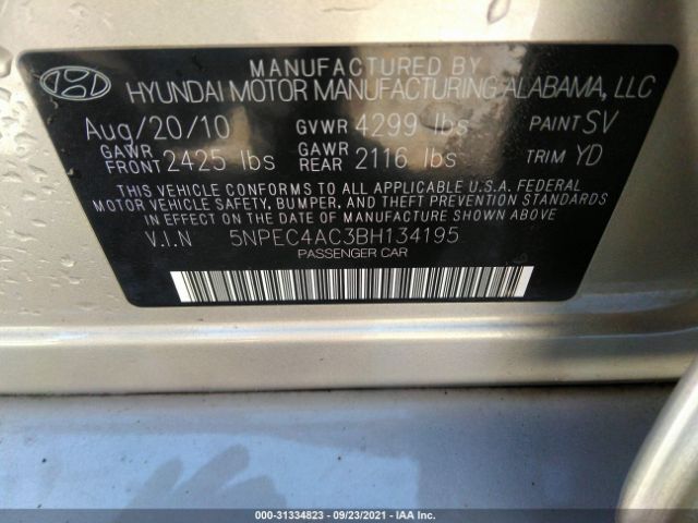 Photo 8 VIN: 5NPEC4AC3BH134195 - HYUNDAI SONATA 