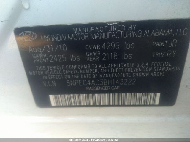 Photo 8 VIN: 5NPEC4AC3BH143222 - HYUNDAI SONATA 