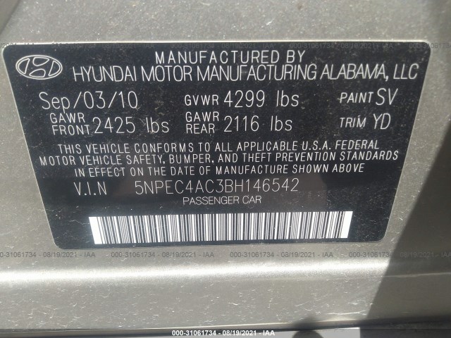 Photo 8 VIN: 5NPEC4AC3BH146542 - HYUNDAI SONATA 