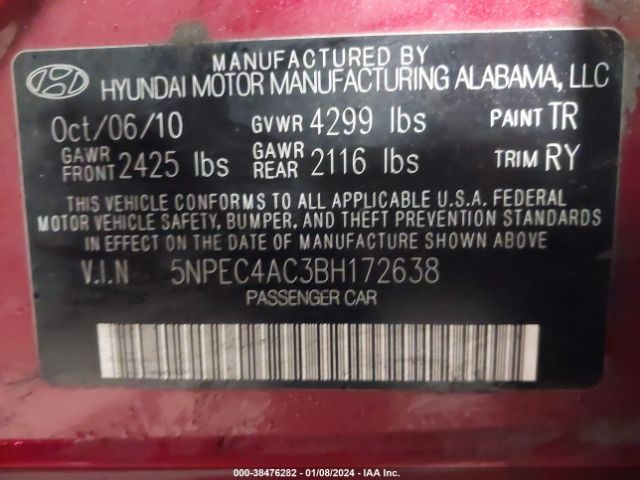 Photo 8 VIN: 5NPEC4AC3BH172638 - HYUNDAI SONATA 