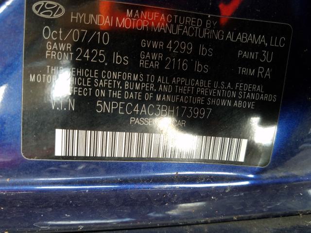 Photo 9 VIN: 5NPEC4AC3BH173997 - HYUNDAI SONATA SE 