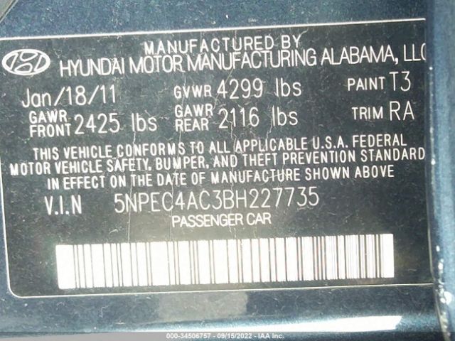 Photo 8 VIN: 5NPEC4AC3BH227735 - HYUNDAI SONATA 