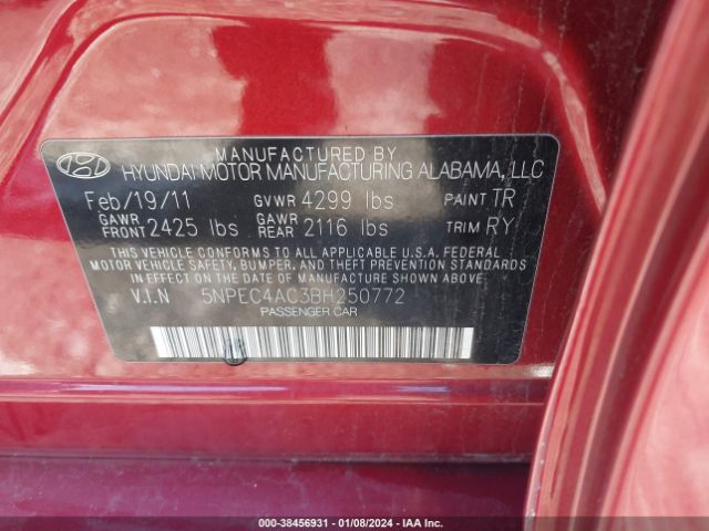 Photo 8 VIN: 5NPEC4AC3BH250772 - HYUNDAI SONATA 