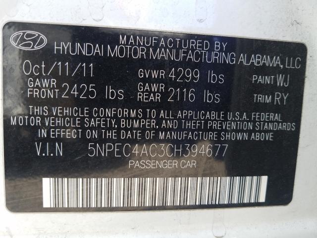 Photo 9 VIN: 5NPEC4AC3CH394677 - HYUNDAI SONATA SE 