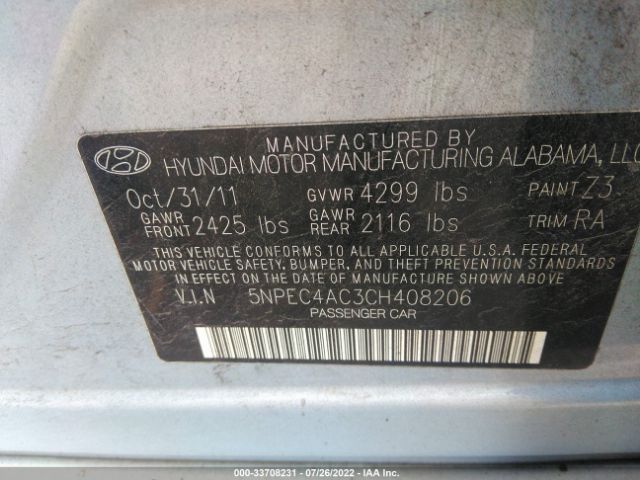 Photo 8 VIN: 5NPEC4AC3CH408206 - HYUNDAI SONATA 