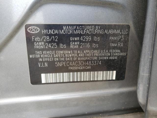 Photo 9 VIN: 5NPEC4AC3CH483374 - HYUNDAI SONATA SE 