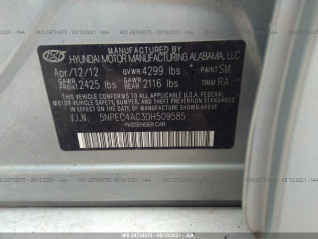 Photo 8 VIN: 5NPEC4AC3DH509585 - HYUNDAI SONATA 