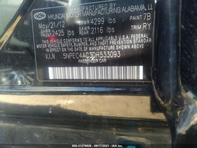 Photo 8 VIN: 5NPEC4AC3DH533093 - HYUNDAI SONATA 