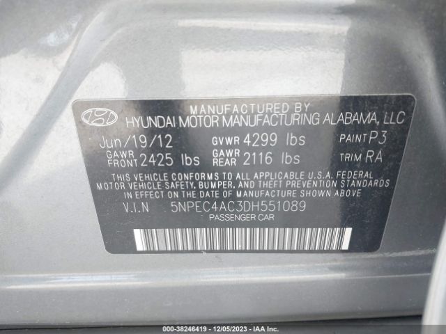 Photo 8 VIN: 5NPEC4AC3DH551089 - HYUNDAI SONATA 